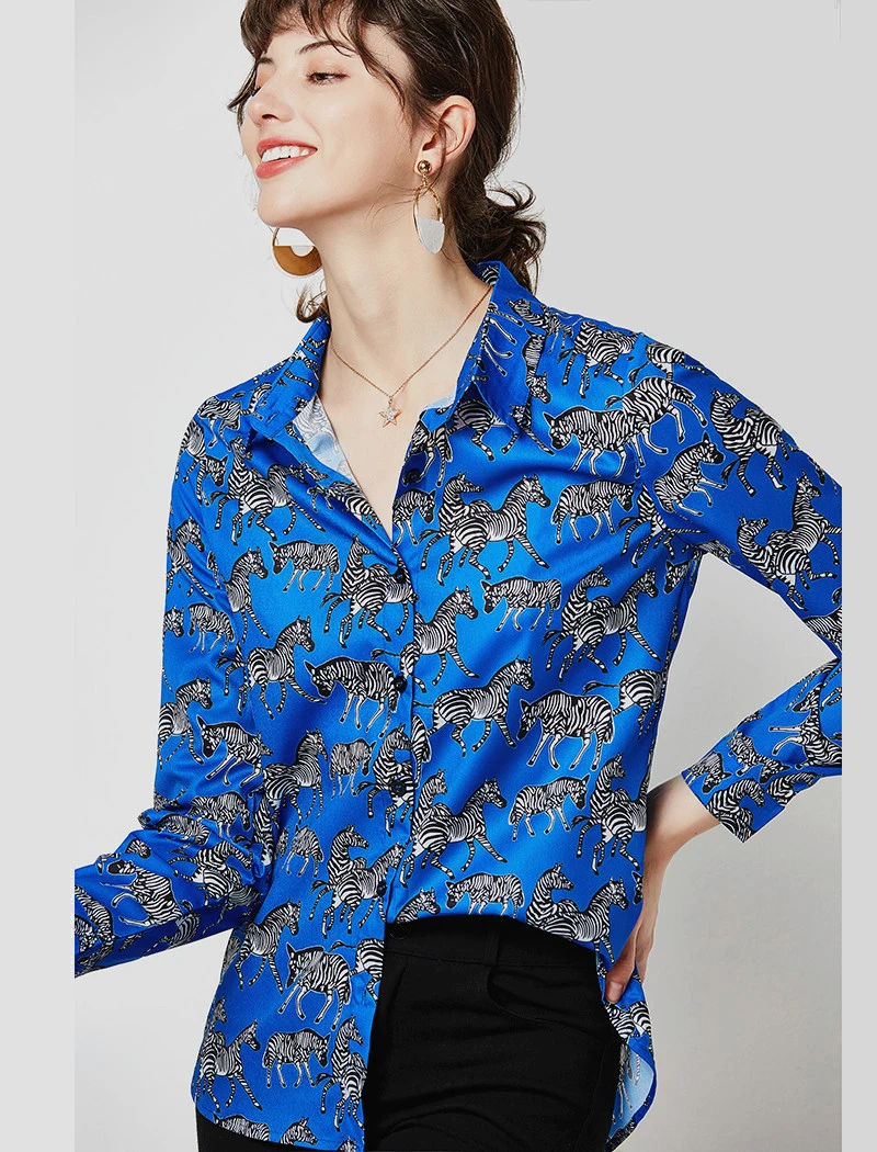 Женская Свободная блуза с длинным рукавом отложным воротником и принтом