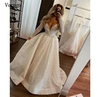 Платье Свадебное ТРАПЕЦИЕВИДНОЕ цвета слоновой кости, с длинным рукавом и глубоким V-образным вырезом