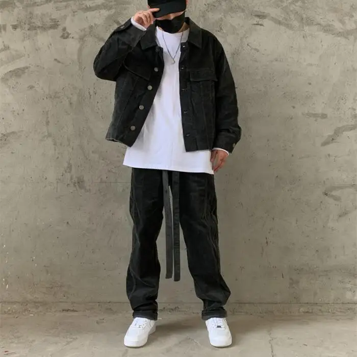 Комплекты из 2 предметов мужские модные вельветовые Ретро однобортные куртки