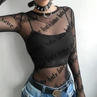 Сексуальная Женская Сетчатая футболка в готическом стиле, топы с длинными рукавами и буквенным принтом, Повседневная тонкая футболка, топ, верхняя одежда для девочек
