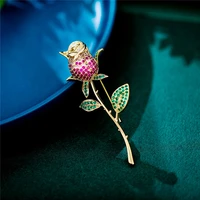 romantic rose flower brooches for women luxury design zircon brooch pin coat accessories ladies wedding corsage valentines day