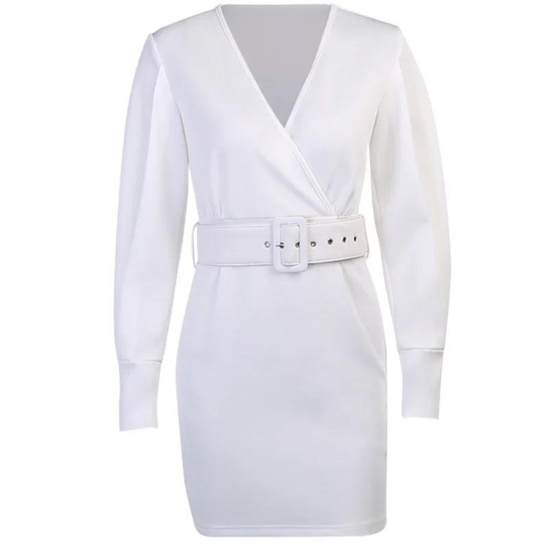 

sexy pure V Neck off shoulder waistband bodycon dress women autumn winter club party night Elegant midi dress dress