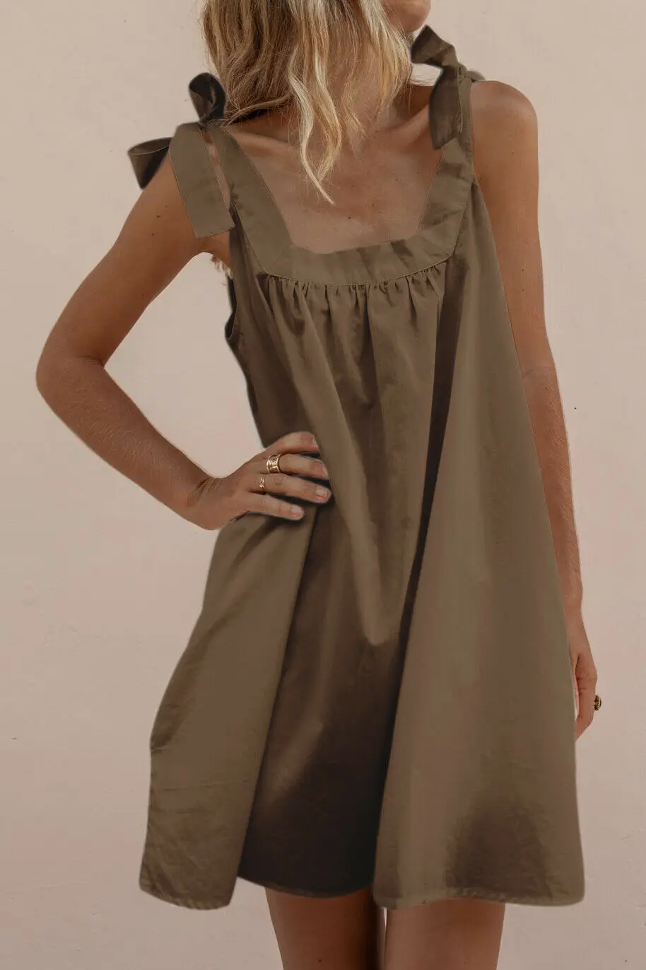 Новинка Женский Повседневный хлопковый льняной кафтан трапециевидный Мини