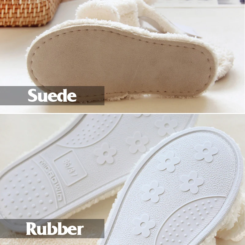 Шлепанцы женские домашние мягкие Меховые Нескользящие с милым бантом короткая