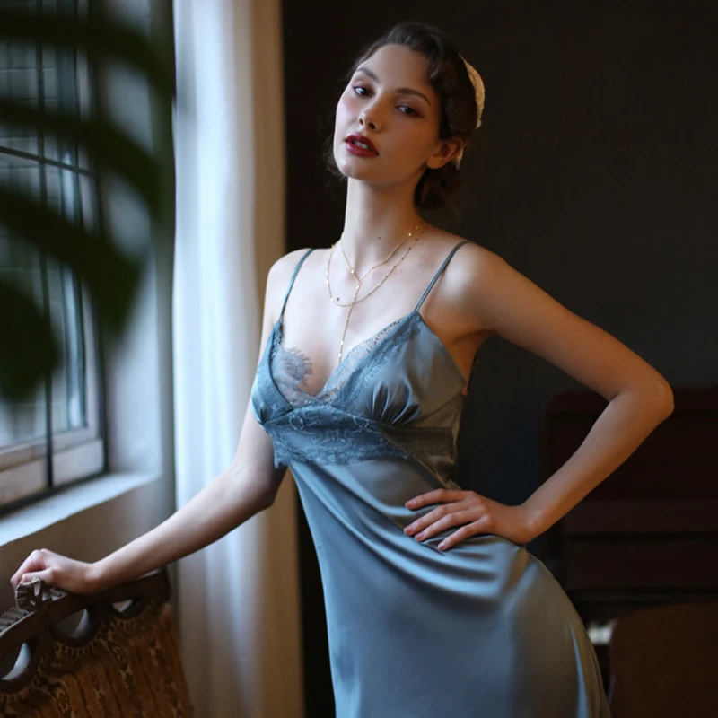 SP &amp CITY французская Элегантная Шелковая атласная сексуальная ночная сорочка