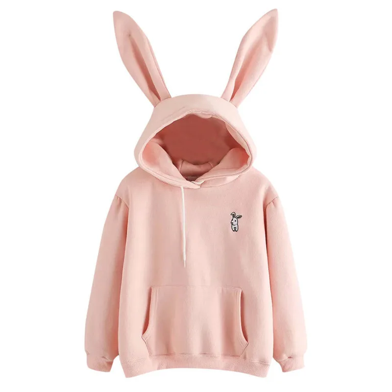 Women Hoodies 2021 Autumn Winter Kawaii Rabbit Ears Fashion Hoody Casual Solid Color Warm Sweatshirt Hoodies For Women Size XXL