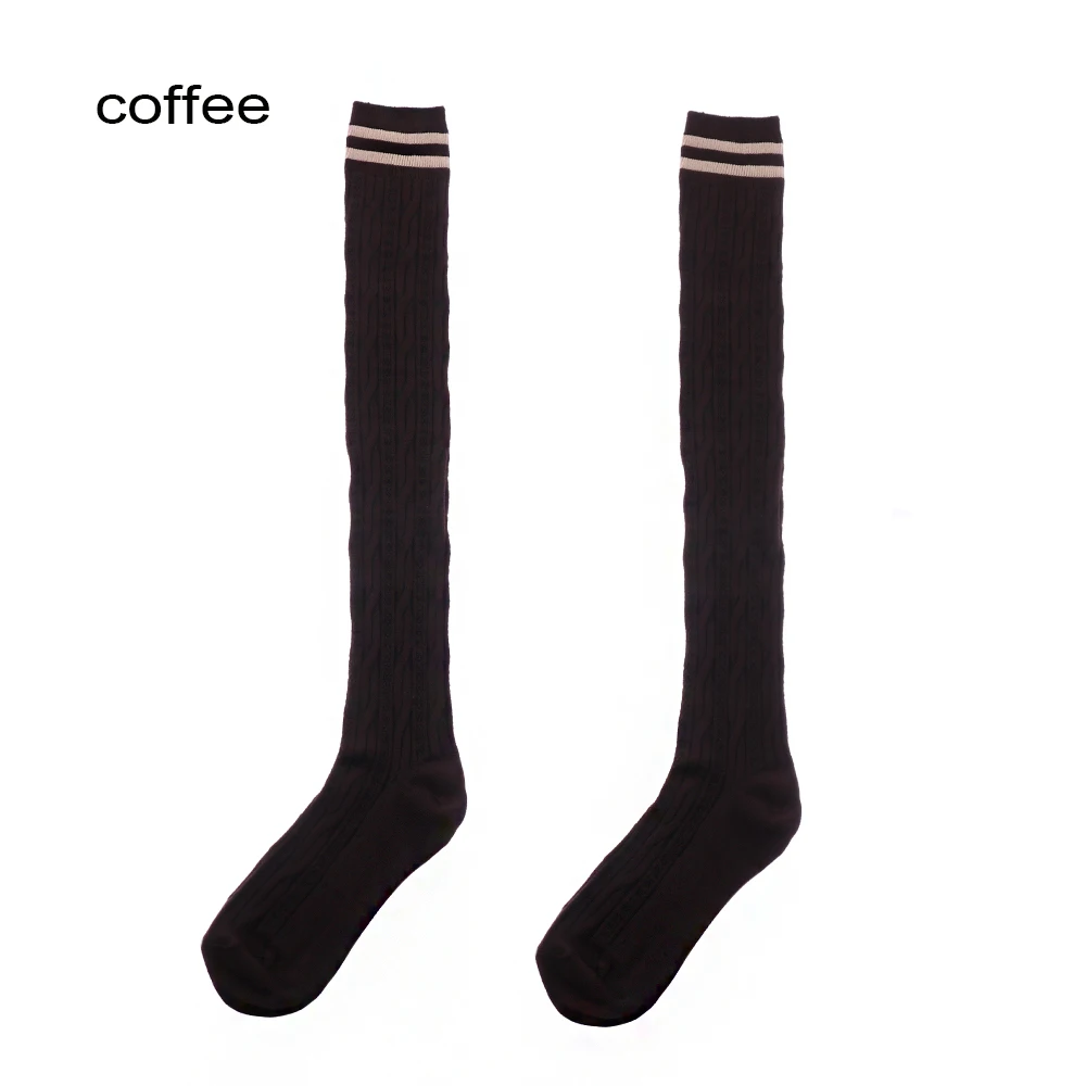 coffee Новые носки Веселые Полосатые Гольфы выше колена гольфы для девушек и женщин, женские школьные длинные носки до колена - Цвет: coffee