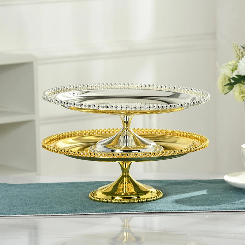 Diameter30cm Серебряный/золотой круглый металлический поднос для фруктов короткая