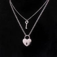 multilayer gothic chain hiphop punk stainless steel padlock necklace men heart lock with key necklaces pendant for women jewelry