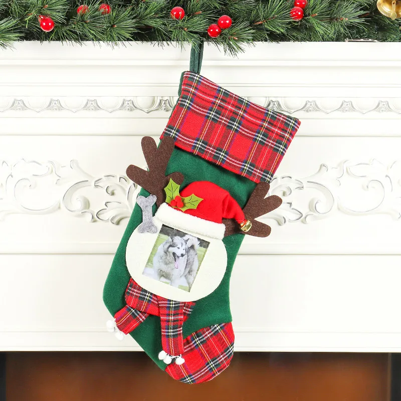1PCs 44x23x19cm Рождественские чулки, носки, кошка, собака, лось, Navidad, год, мешок для конфет Рождество, украшения, рождественские елки, вечерние подарочные сумки для детей - Цвет: 1PCs 44x23x19cm