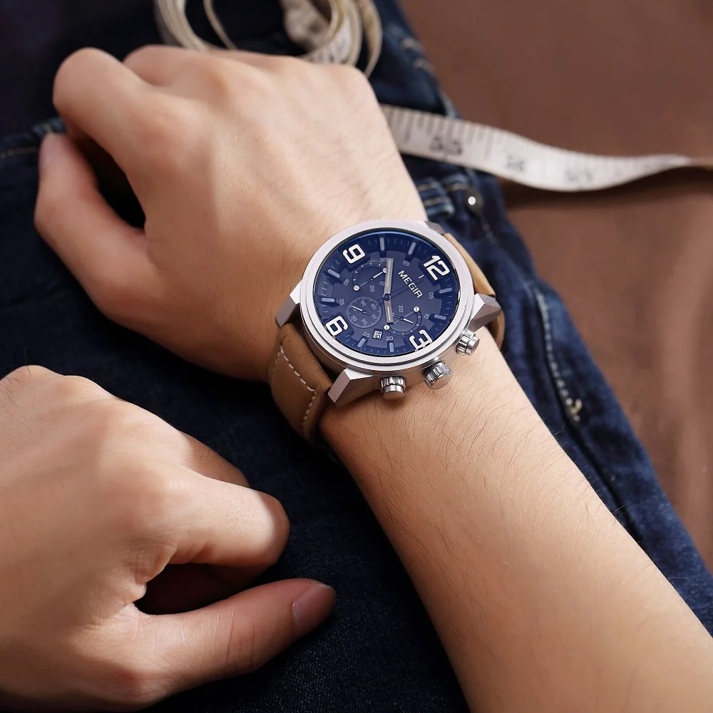 Часы MEGIR Мужские кварцевые в стиле милитари спортивные водонепроницаемые