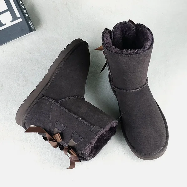 Женские ботильоны; теплые зимние ботинки; Брендовая женская обувь; женская обувь на шнуровке с круглым носком из плюша; женские ботинки; кожаная повседневная обувь - Цвет: Chocolate