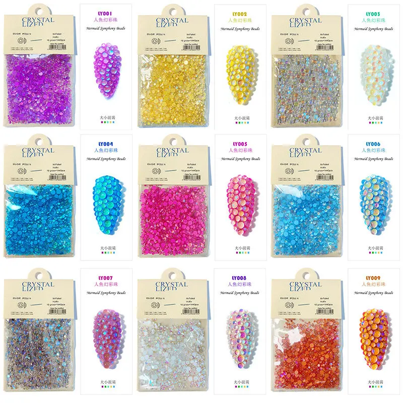 

1pack Mixed 1440Pcs Mermaid Crystal Colorful Opal Nail Art Rhinestone Decorations Glitter Gems 3D Manicure Books Accessory Tools