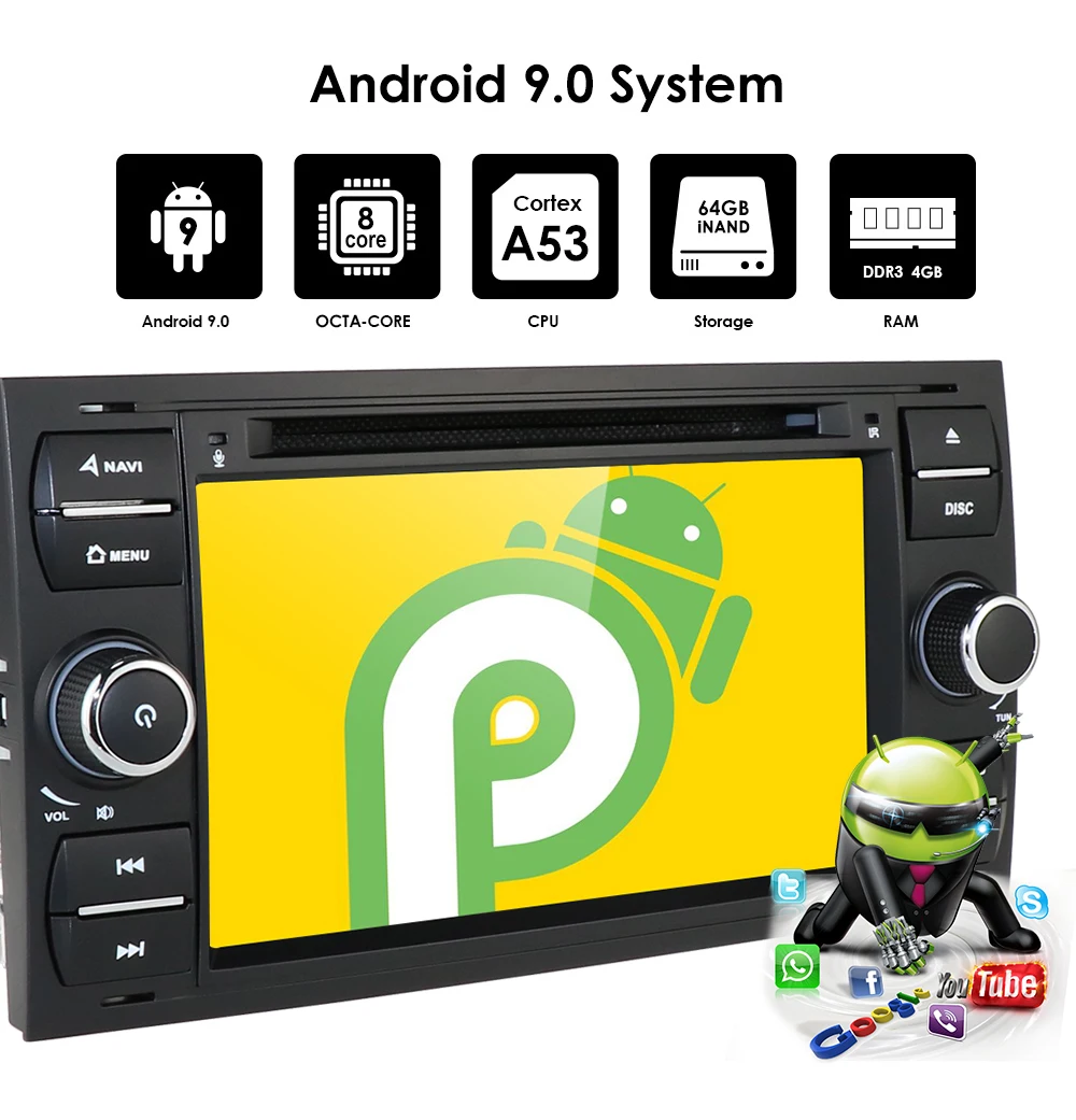 64G OctaCore Android9.0 автомобильный аудио gps для FORD FOCUS C-MAX автомобильный dvd-плеер Автомобильный мультимедийный стерео головное устройство 1024*600 4G ram CD