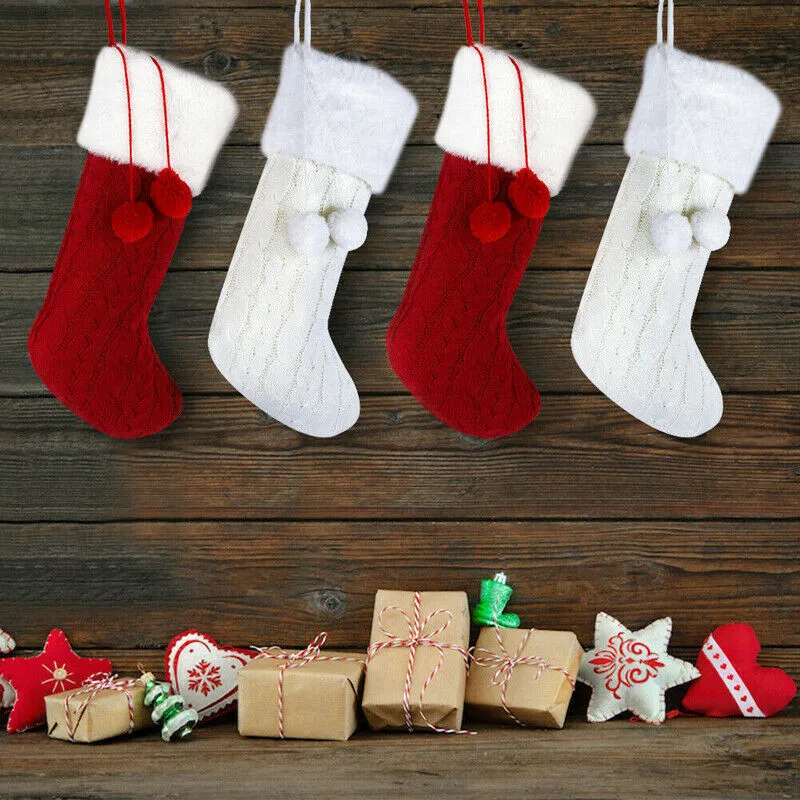 

Christmas Hanging Sock New Year Gifts Candy Storage Bag Knitted Sock Home Navidad Socks Xmas Tree Fireplace Hanging Ornaments