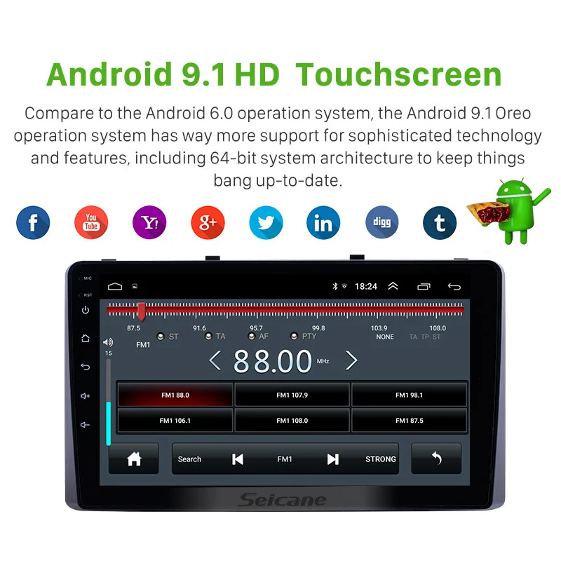 Seicane Android 9 1 дюймов Автомобильный GPS радио головное устройство плеер для 2010 2011 2012