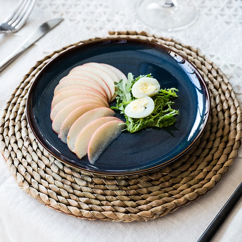 

dinner set dark blue ceramic retro glazed tableware family rice bowl set