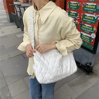 fashion all match women wide strap shoulder bag large capacity ladies casual tote for travel female daily pleated canvas bags