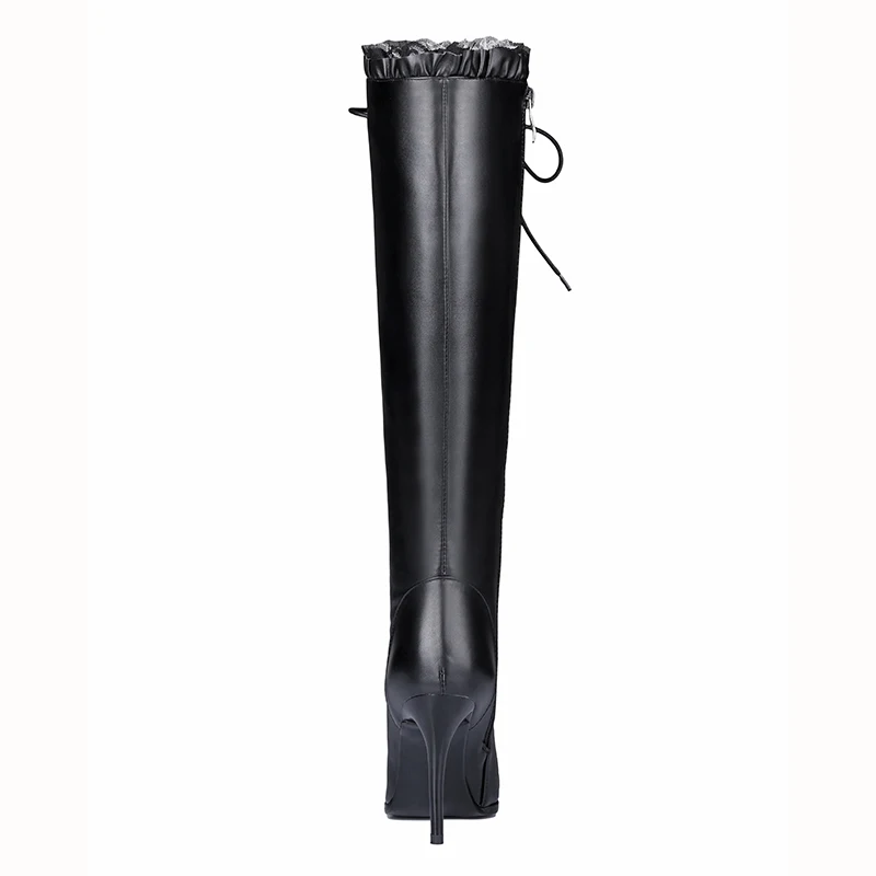 ENMAYER 2020 New Fashion High Quality Women Cow Leather Lace-up Knee Boots Lady Pointed Toe Heel | Обувь