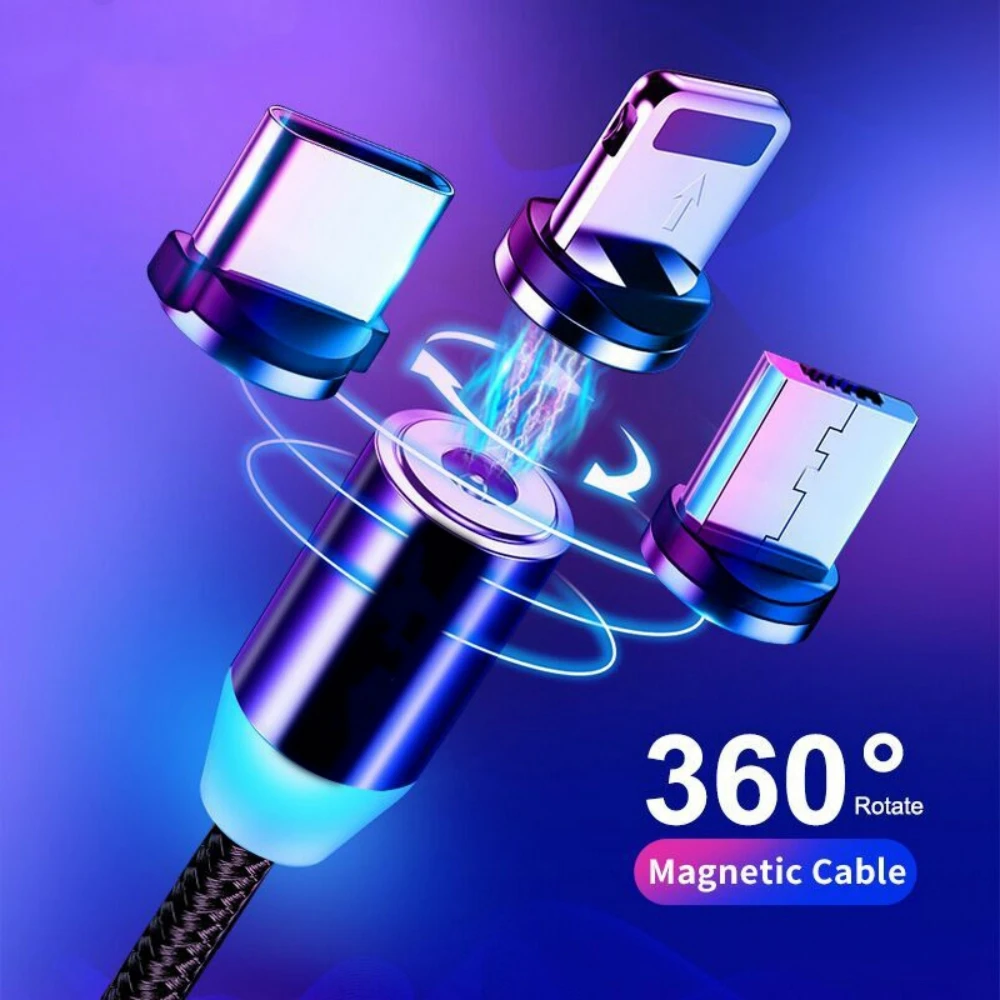 

2M Fast Charging Magnetic Cable Micro USB Type C 8 Pin Charger For iPhone XS X 8 7 Samsung S10 9 Magnet Android Phone Cable