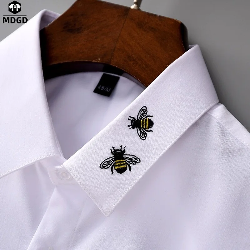 

Bee Embroidery Men's Shirt 2021 Autumn New Long Sleeve Casual Slim Fit Shirt Social Business Dress Tops Streetwear Male Clothing
