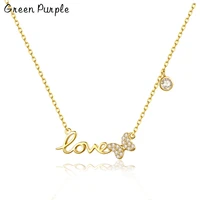 green purple butterfly love pendant 925 sterling silver letter necklace zircon chain minimalism for women fine jewelry gifts