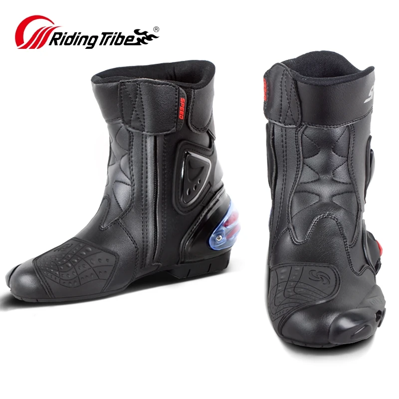 Men Woman Mid-Calf Boots Microfiber Leather Shoes Motorcycle Riding Anti-skid Anticollision Wear-resistant Foot Protective A004