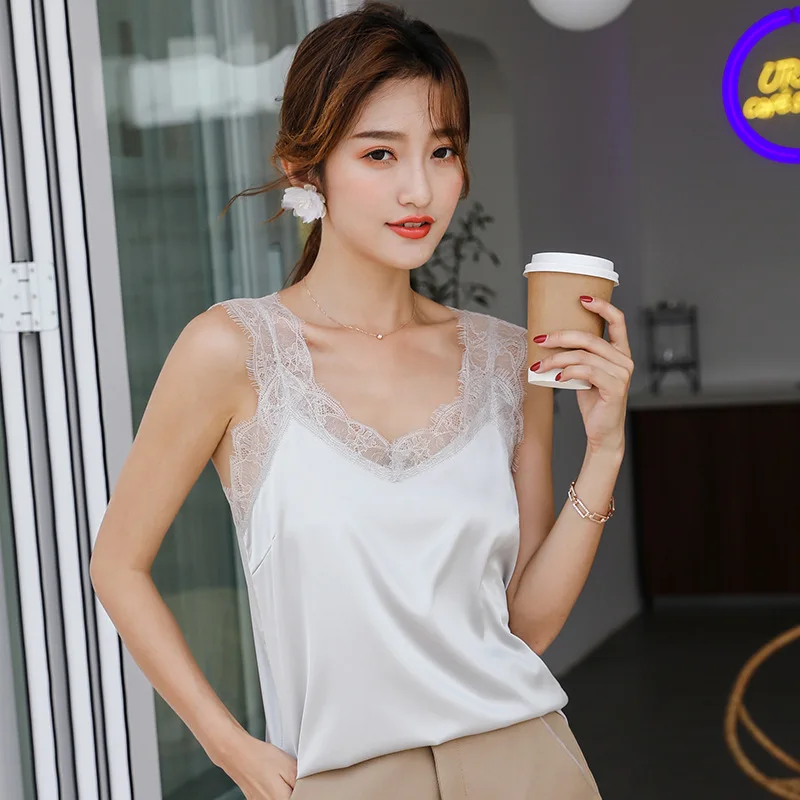 Женский Летний жилет для бега майка Сексуальная футболка без рукавов атласная