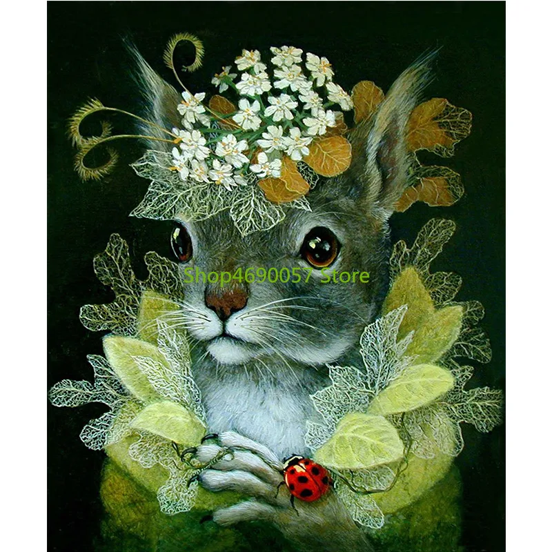 

DIY Full Square Drill Chipmunk Diamond Painting Kit Cross Stitch Squirrel Pattern Round Rhinestone Mosaic Handcraft Wall Decor