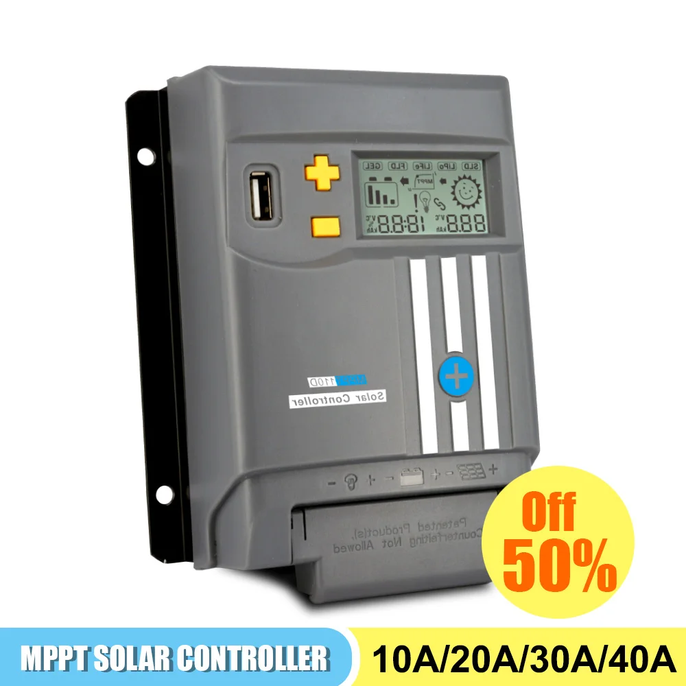 Контроллер заряда солнечной батареи MPPT ЖК-дисплей 10 А 20 30 40 Wi-Fi 12 В/24 В регулятор