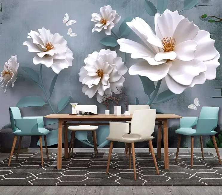 Кастомные 3D обои с маленькими свежими белыми цветами для гостиной, отеля, домашнего декора, влагостойкие фоны.