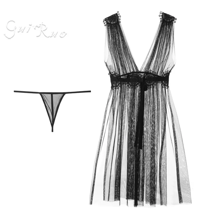 

Rose brand emotional underwear sexy seduction mesh pajamas lace transparent women's long skirt home clothes 336.