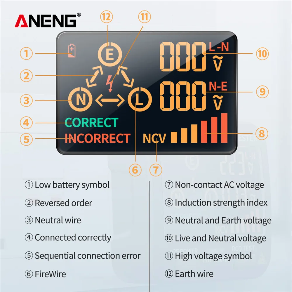 Цифровая умная розетка ANENG AC11 тестер напряжения детектор розетки с нулевой