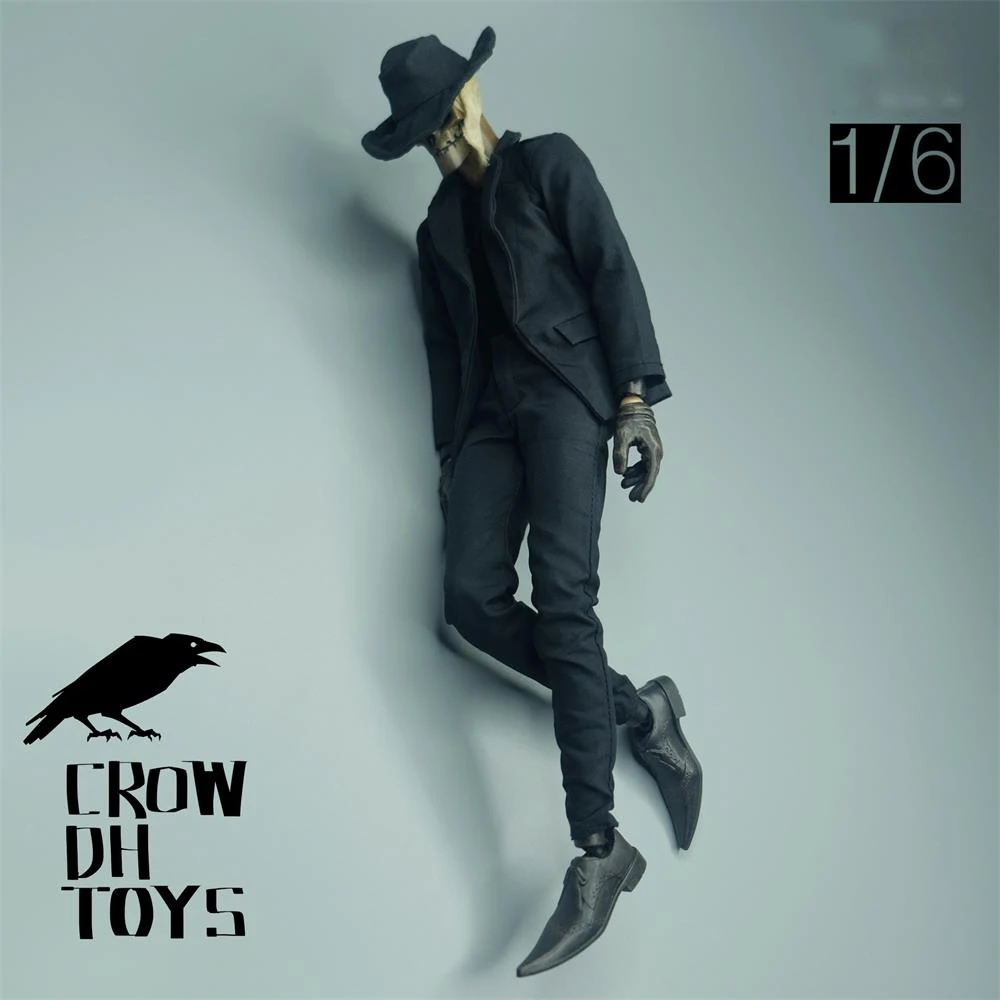 

In Stock 1/6th CROW DH TOYS Trendy Fashion Male Black Suit Coat Slim Pant Hat No Body Can For Mostly 12inch Body Doll