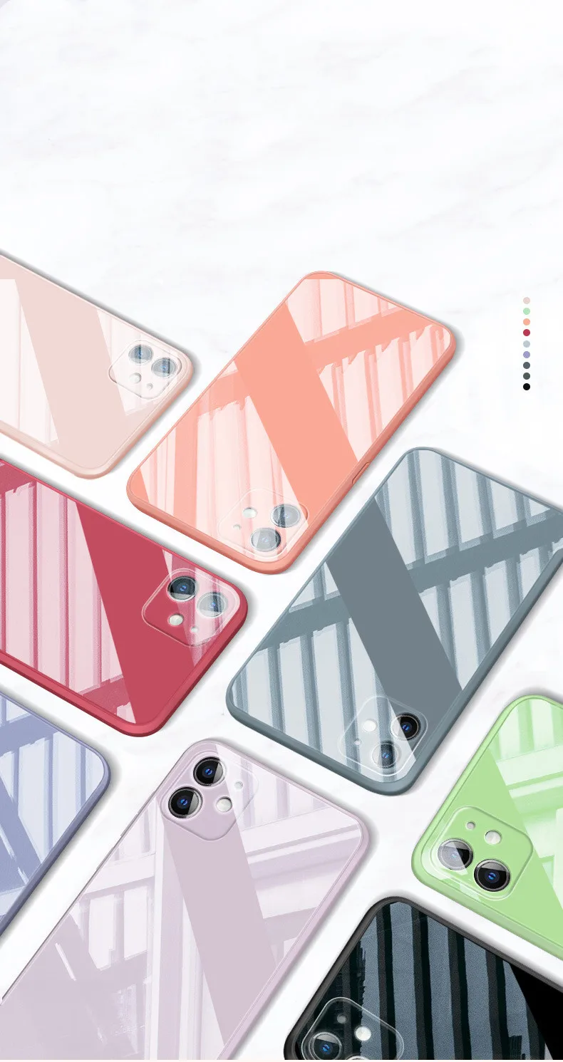

Силиконовый чехол из закаленного стекла для iPhone 11 12 Pro Max XS Max XR X 8 7 6 6s Plus SE2 Защитная крышка для объектива