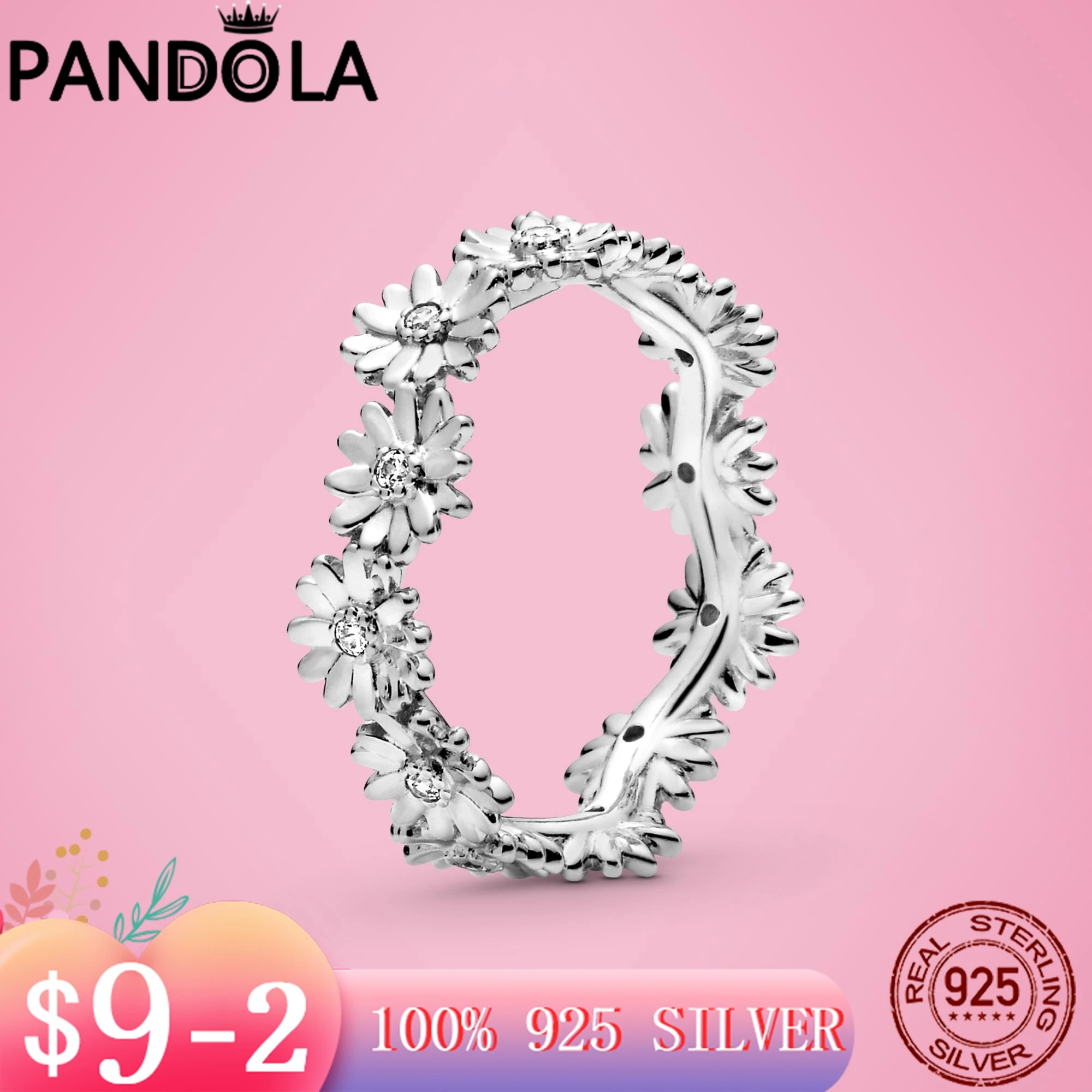 

Новинка 2021, оригинальные блестящие серебряные кольца, маргаритки, Цветочная корона, кольцо на палец для женщин, оригинальные серебряные укр...