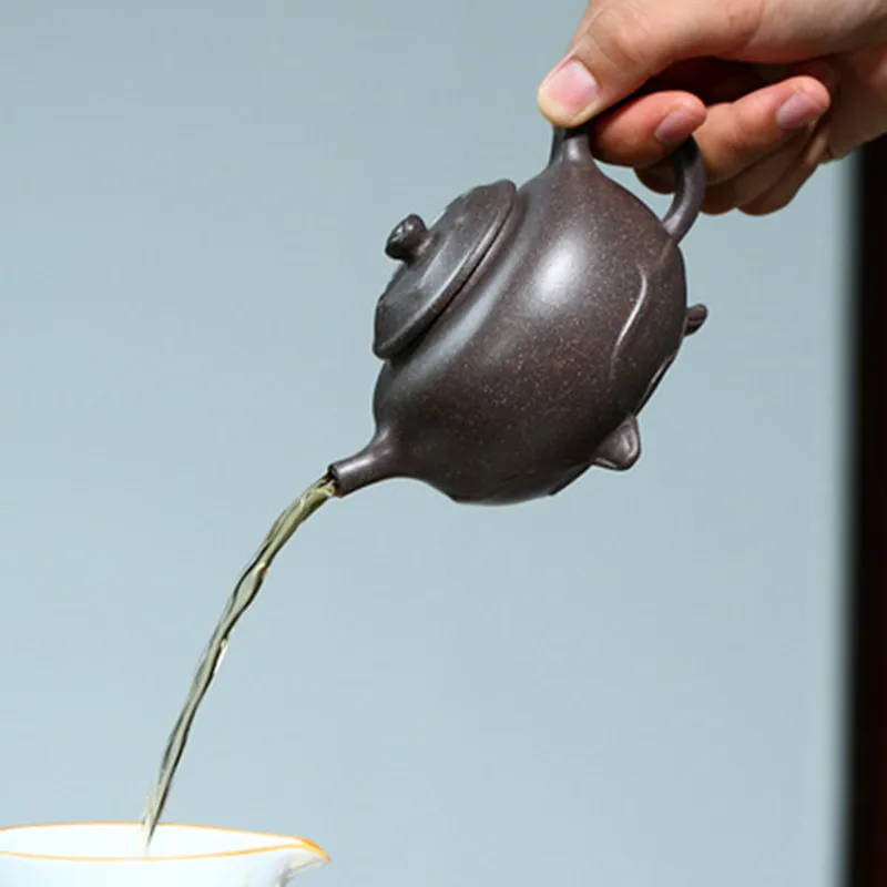 

200cc Yixing Raw Ore Old Green Stucco Purple Sand Teapot Handmade Three-Legged Brocade Pot Gong Fu Teaware Gift Customization