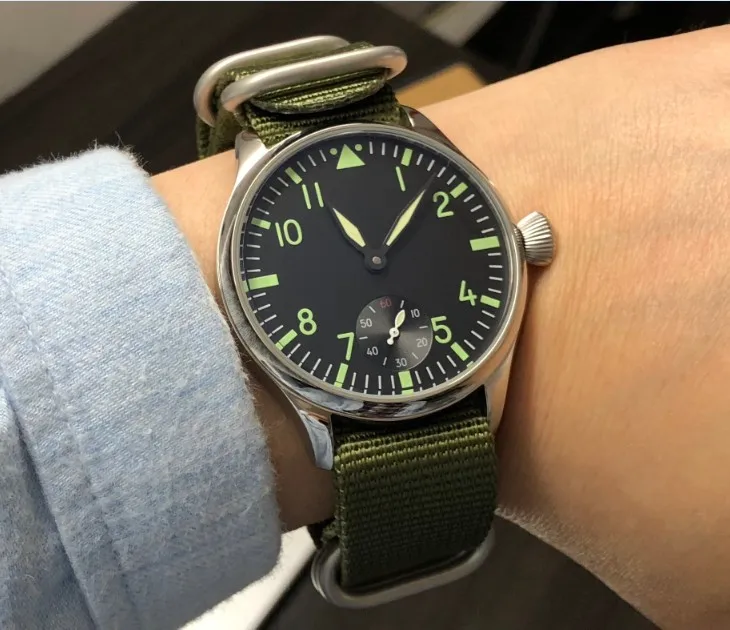 Сапфировое стекло 44 мм черный циферблат Азиатский 6498 17 драгоценностей