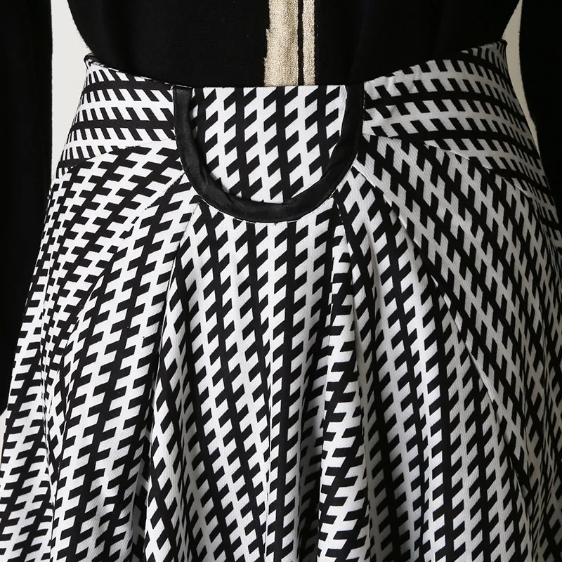 

Autumn Winter Runway Fashion High Waist Geometric Print Midi Office Party Casual Skirts Womens Clothing Elegant Lady
