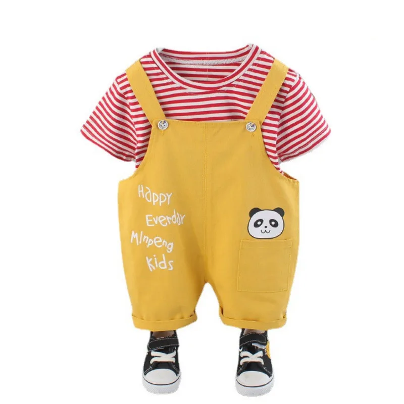

New Summer Baby Boys Clothes Suit Children Girls Striped T-Shirt Overalls 2Pcs/Sets Toddler Sport Casual Costume Kids Tracksuits
