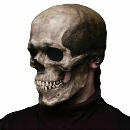 

2021 Adult Latex Skull Moving Jaw Full Head Mask Halloween Skeleton Fancy Dress