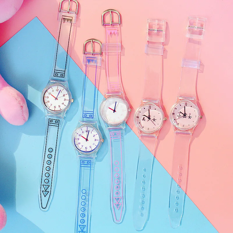 Женские силиконовые часы в мультяшном стиле прозрачные с ремешком Корейском