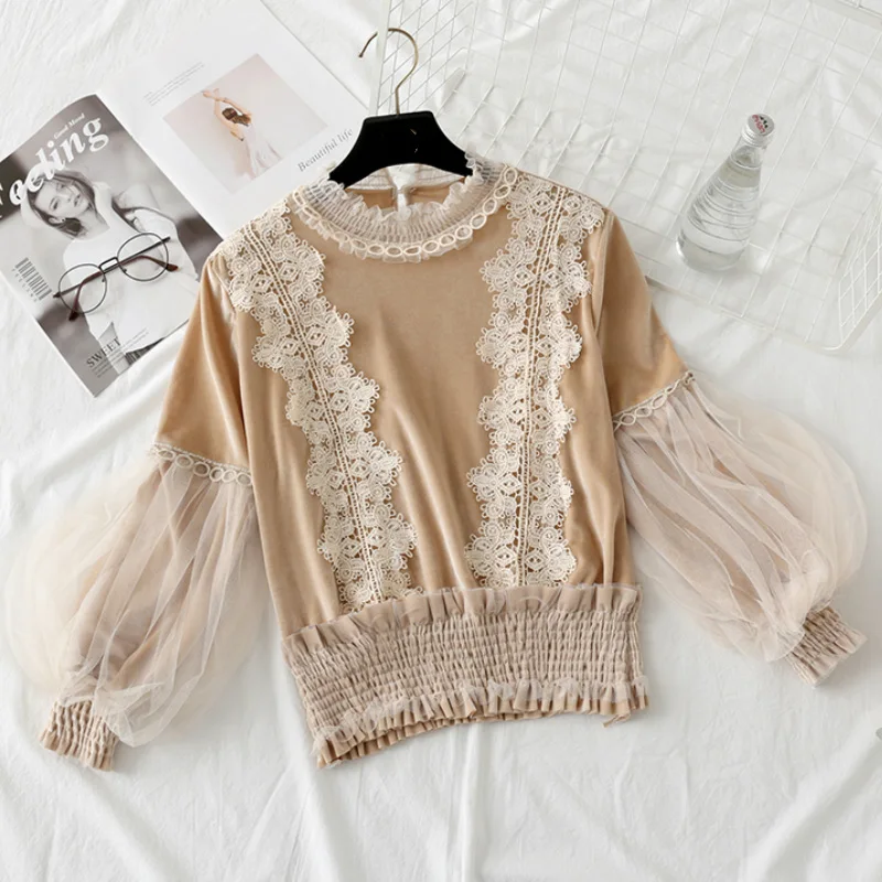 Осень/Зима Женская бaрхaтныe лeггинсы сращивания блузка Женский пуловер пряжи с