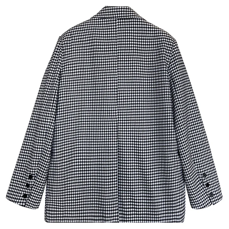 

Chic Elegant Double Breasted Women Blazers Side Pockets Plaid Loose Casual Suit Jacket 2021 Korean Office Lady Spring Coats