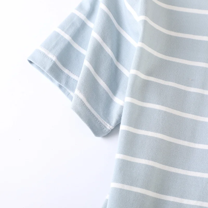 

KISBINI Summer Women Striped Pajamas Set O-Neck Short Sleeves Cotton Homewear Female Sleepwear Lady Pyjamas Set M L XL