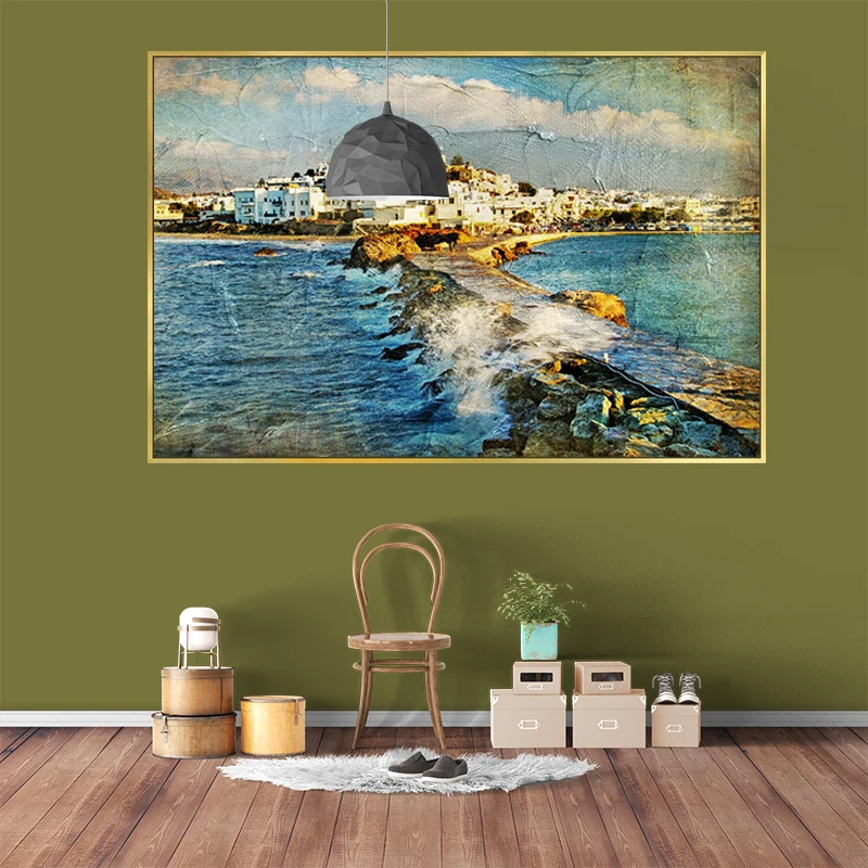 

Речной пейзаж Американский Стиль Ретро Масляная картина, печатный плакат Wall Art Холст Картины Wall Art Для Гостиная (без рамки)