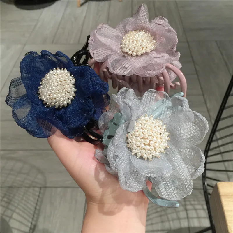 Модная одежда для девочек С декором в виде цветка жемчуг зажим волос заколка со
