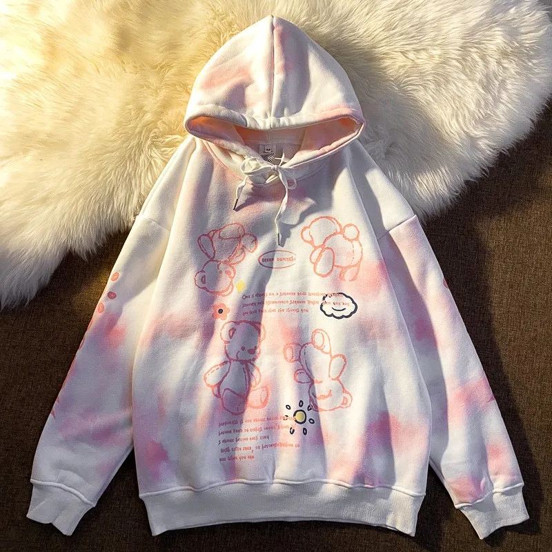 Vintage Tie Dye Aesthetic Oversized Woman Hoodie Kawaii Fashion Korean Harajuku Sweetshirt Clothes For Women Plus Size Pullover