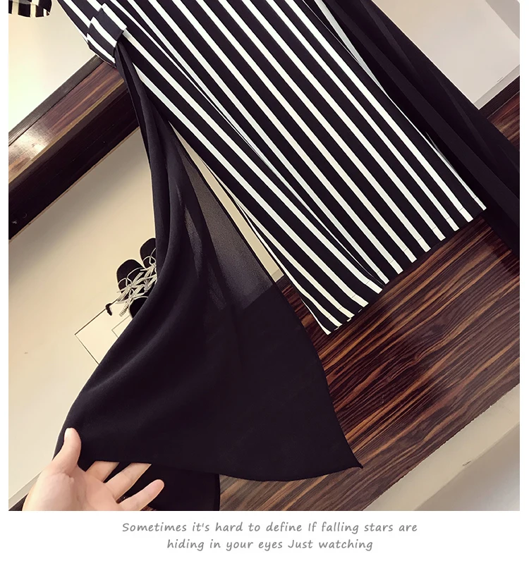 

Plus Size Women Striped Dress Summer 2020 V-neck Short Sleeve Patchwork Chiffon Fake 2 Piece Elegant Korean Dresses 5XL