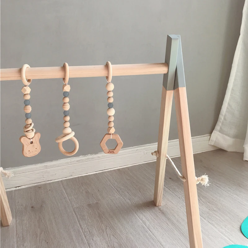 3PCS Nordic Baby Nursery Decor Wooden Gym Hanging Toy Baby Room Gym Toy Wooden Beads Ornaments Nursery Tent Hanging Decoration